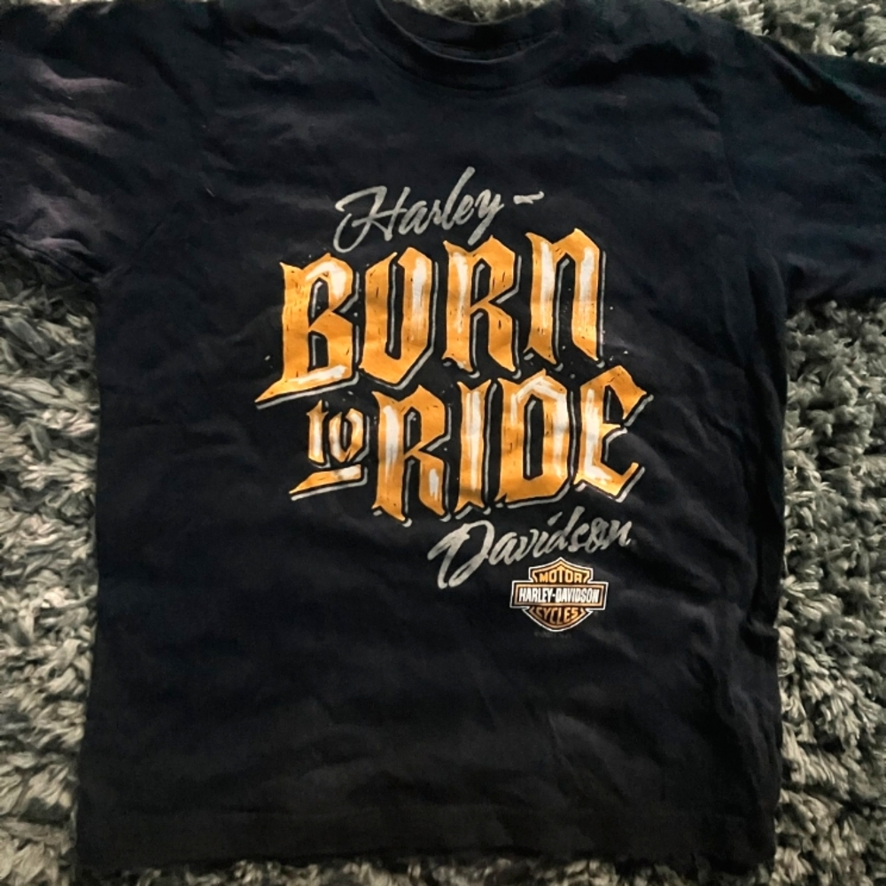 Little kids Harley Davidson T-shirt, black w silver and  Orange letters .